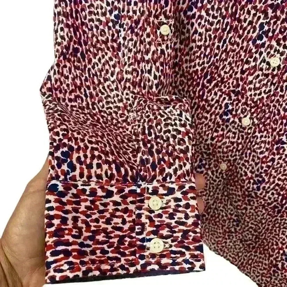 Tommy Hilfiger button down crisp 100%cotton Navy/Red animal print shirt-XL - Picture 3 of 8